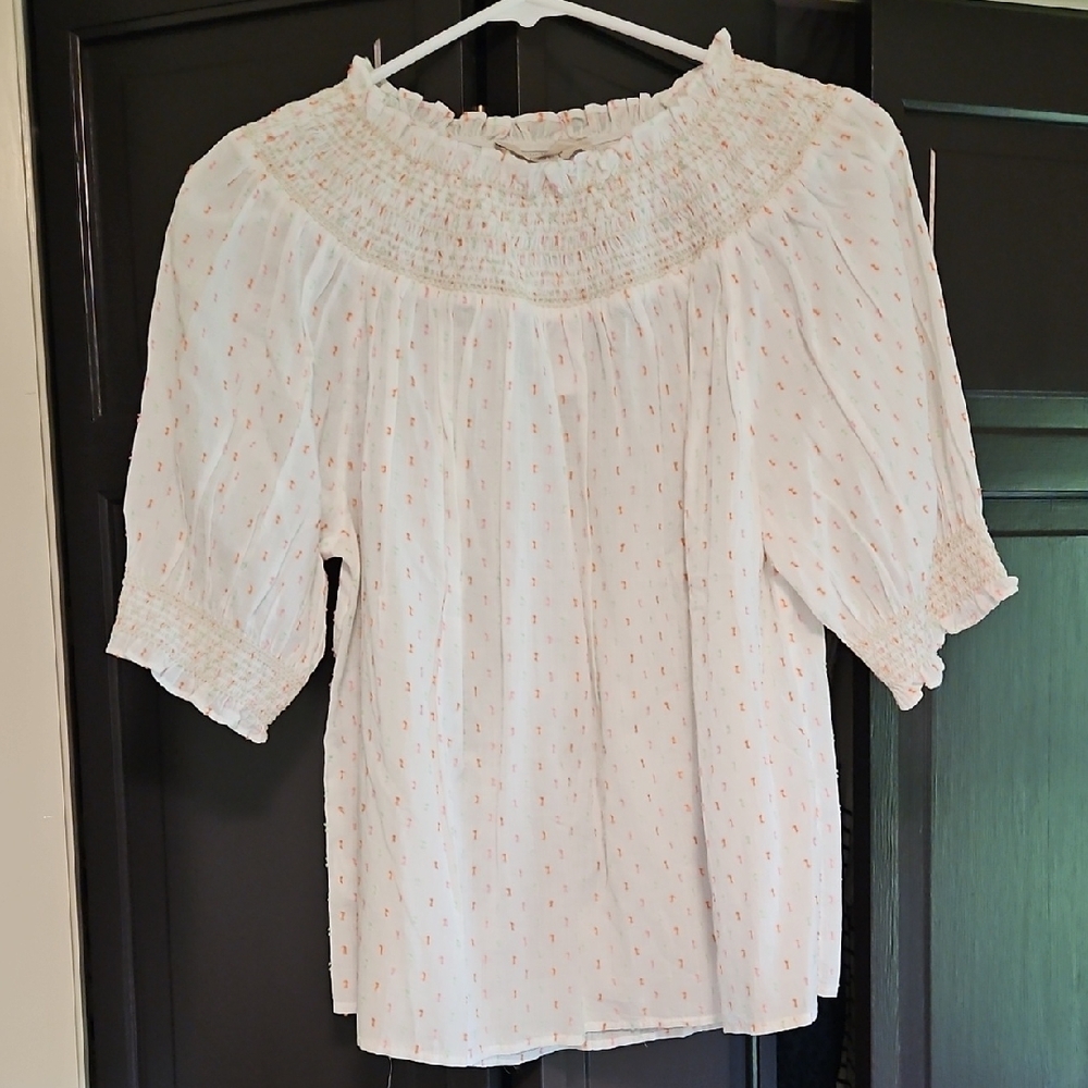 LOFT White Smocked Blouse